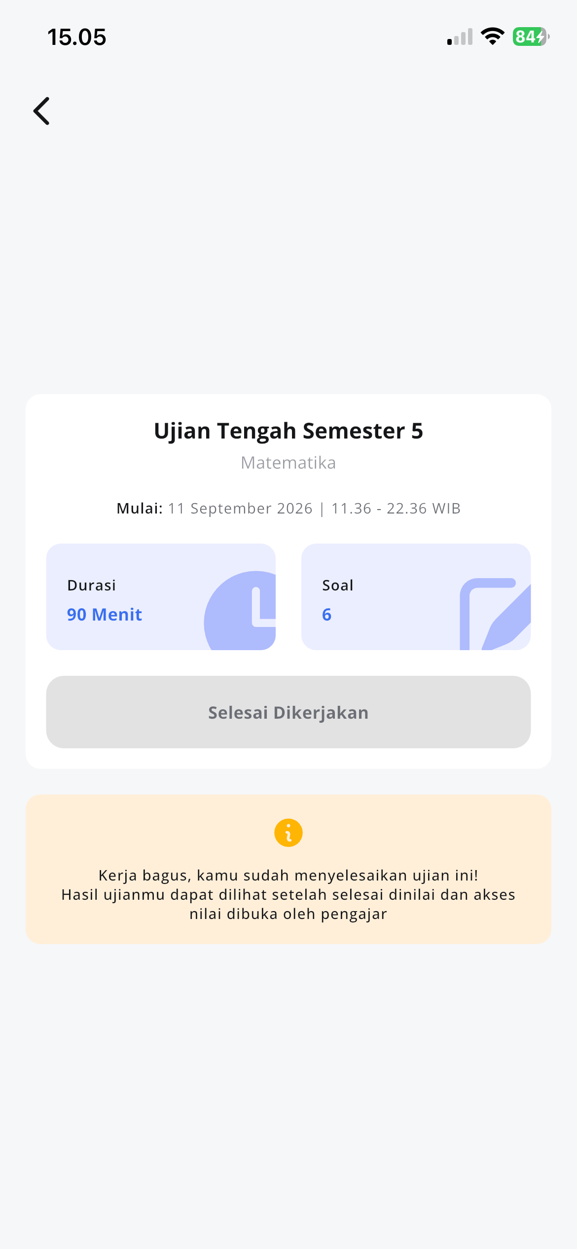 Layar tugas dan ujian aplikasi mobile AyoSiswa