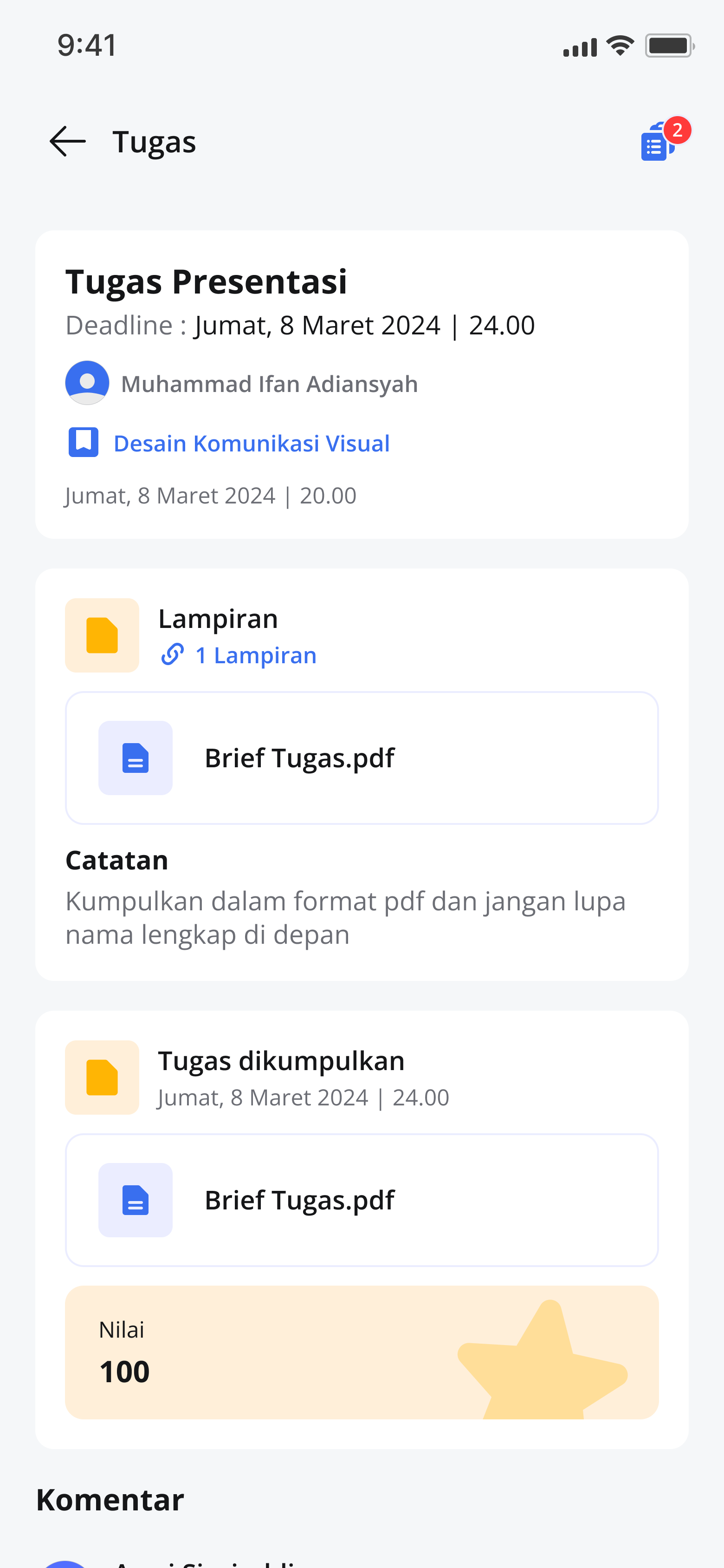 Layar pemantauan wali aplikasi mobile AyoSiswa